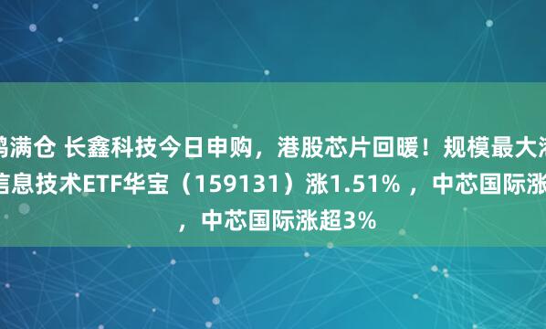 鸿满仓 长鑫科技今日申购，港股芯片回暖！规模最大港股通信息技术ETF华宝（159131）涨1.51% ，中芯国际涨超3%